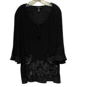 Black Floral Embroidered Women's Top